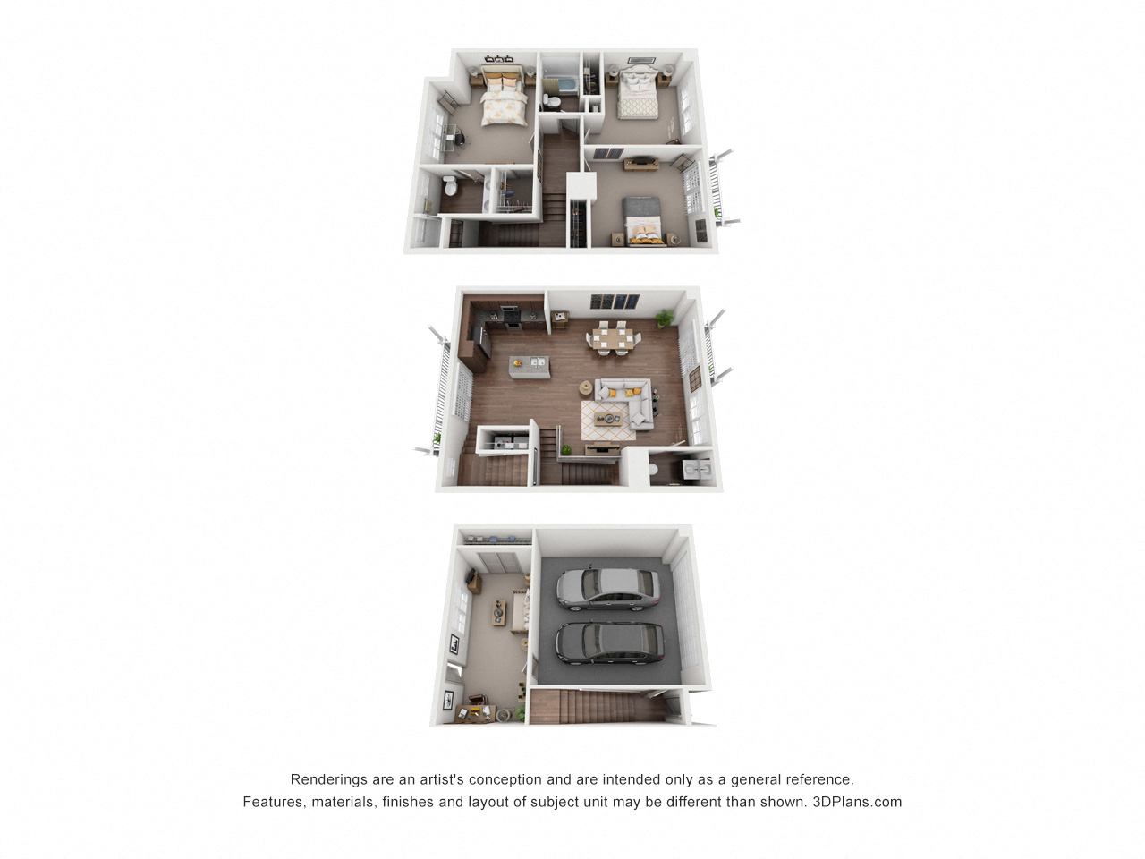 Floor plan for 3 beds, 2.5 baths, 1830 sqft